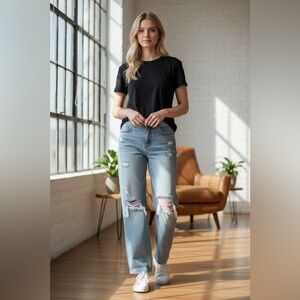 Altar'd State Light Gray Distressed Flare Jeans